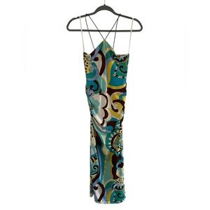 NWT Forever Rose Couture Blue/Green Groovy Print Sleeveless Bodycon Maxi Dress